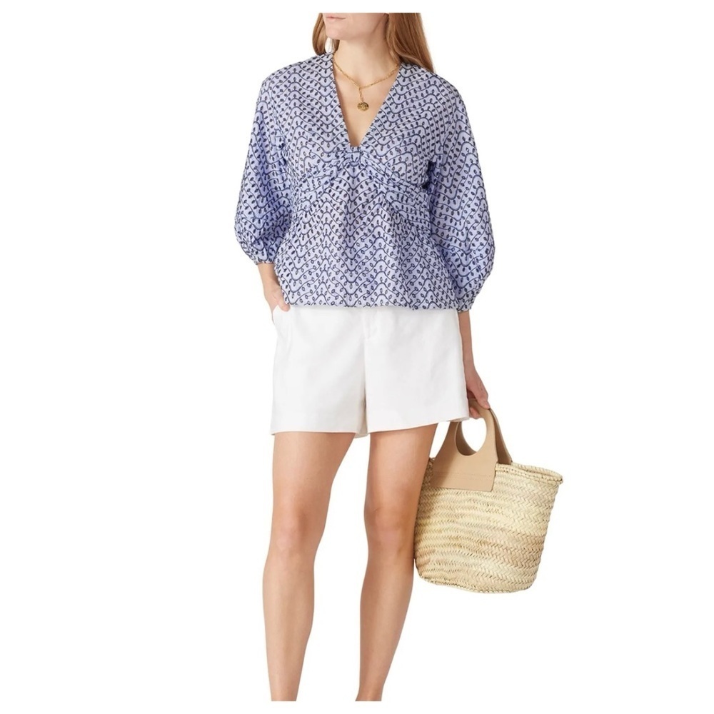 Derek Lam 10 Crosby | Embroidered Eyelet Blue Balloon Sleeve Noe Blouse | 2